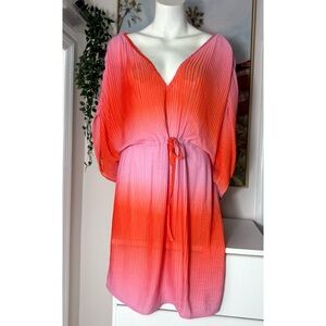 Accessorize Pink Orange Ombre Pleated Kaftan Cover Up XL 12/14 Mini Dress